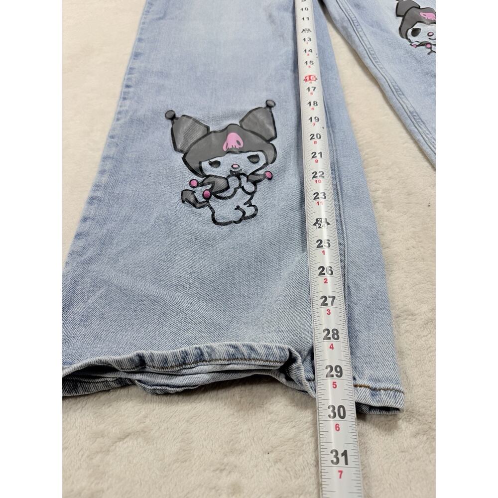 Sanrio Kuromi Wide Leg Jeans Light Wash Embroidered Graphic Women 30" Waist - Picture 4 of 13